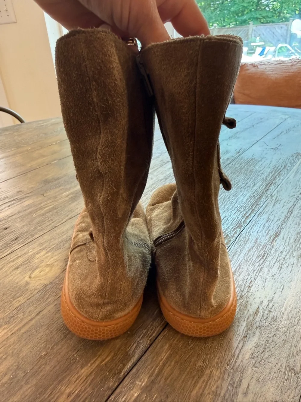 Livie & Luca Girls Brown Suede Tall Boots Size 1 Side Zip Button Detail Leather